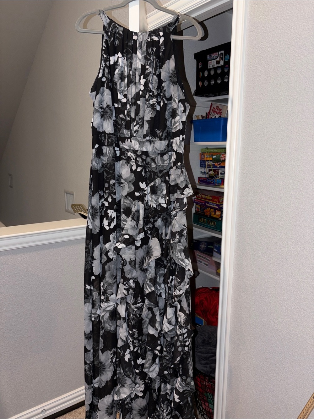 Sleeveless Black and White Floral Maxi Dress